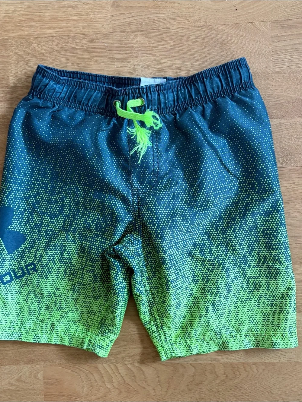 Under Armour Teal and Neon Green Boys' Swim Shorts trunk Sz S